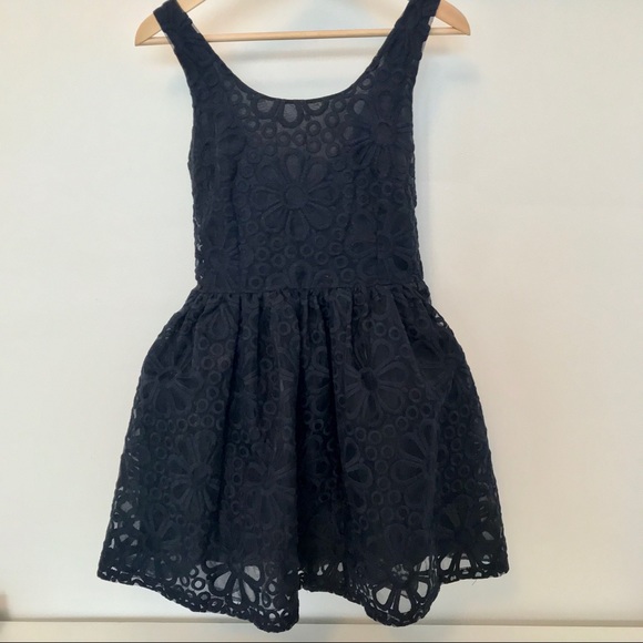 Bik Bok Dresses & Skirts - Bik Bok Navy Floral Lace Overlay Fit + Flare Dress